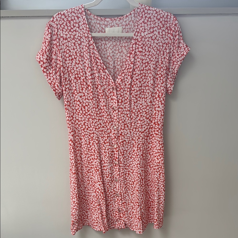 Red Floral Short Sleeve Dress